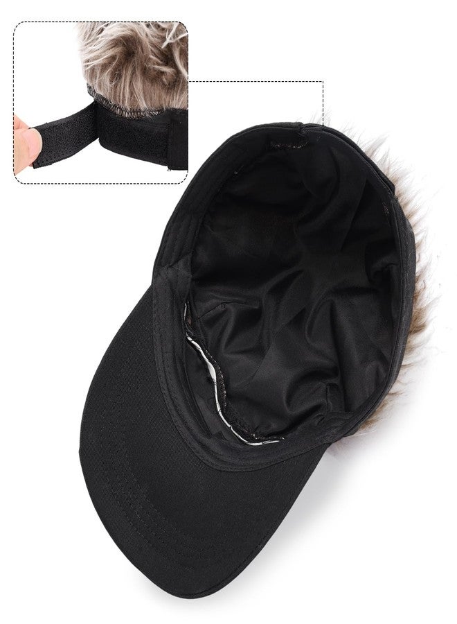 Regilt Adjustable Sun Visor Hat with Wig Spiked Hairs Fashion Baseball Golf Cap for Men & Women (Black+Brown Hair) - Image 4